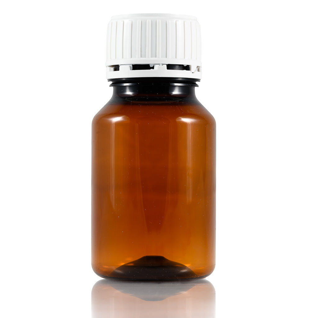 Botella de plástico farmacéutica con tapa de seguridad, oscuro, 250 ml